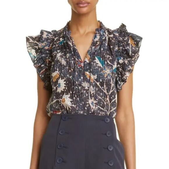 Ulla Johnson Fleur Cotton Top in Jet Floral Print 10 - Picture 5 of 8